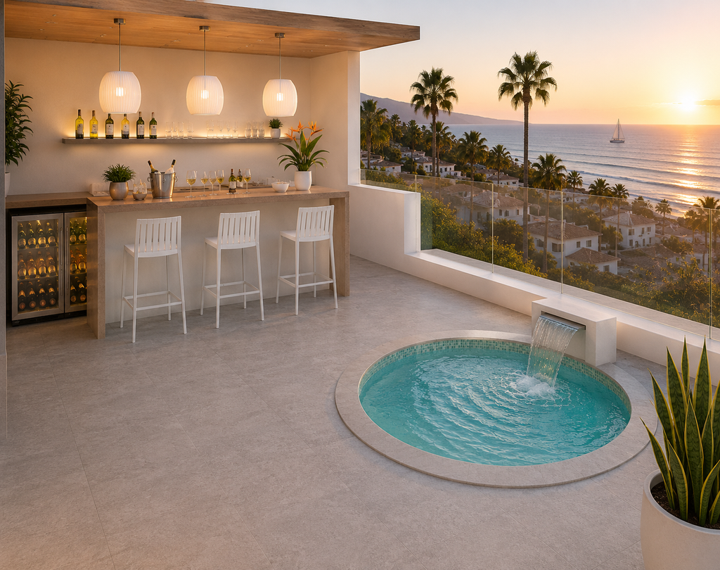 Taburete blanco de terraza CHOPIN resistente a los rayos UV, mobiliario apilable de exterior para barras de bar, restaurantes y hostelería en Andalucía