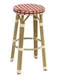 Taburete GARNIER, apilable, aluminio, ratán beige y rojo
