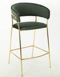 Taburete KEFREN, metal, cromado dorado, tapizado velvet verde oscuro