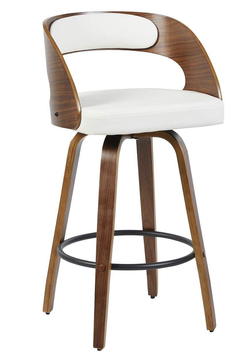 Taburete LOARRE / madera / similpiel blanca