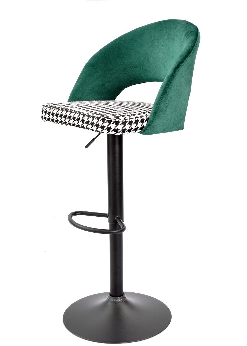 Taburete TEIDE, regulable, metal negro, tapizado verde con pata de gallo